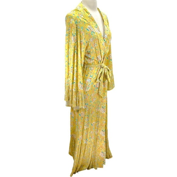 Chelsea & Violet NWT Floral Print Yellow Flowing Dusty Citron Duster Kimono Med - Picture 4 of 15